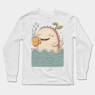 Cute Axolotl & Coffee Kawaii Anime Axolotls & Coffee Lover Long Sleeve T-Shirt